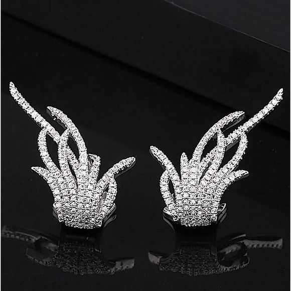 Silver Zirconia Leaf Micro Paved Earrings, Wedding, Anniversary, Bridal - Picture 1 of 10
